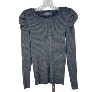 Balboa womens metalic ribbed sweater small 34 chest silver metal buttons fancy s